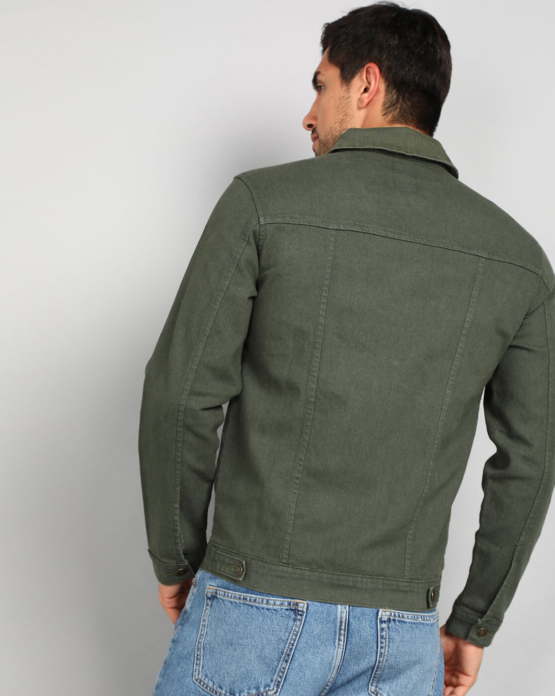 Buy Roadster Roadster Men Olive Green Solid Denim Jacket at Redfynd