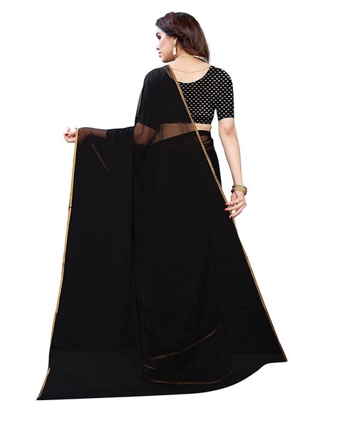 Self Design Black Chiffon Saree Unstitched, Latest Fashion - Pinkshop