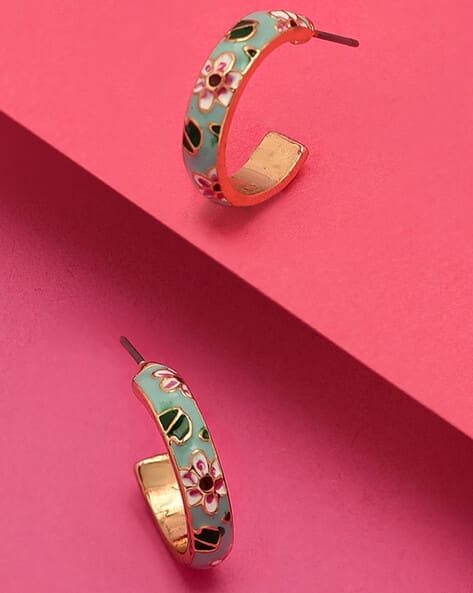 Enamel Flower Hoop Earring