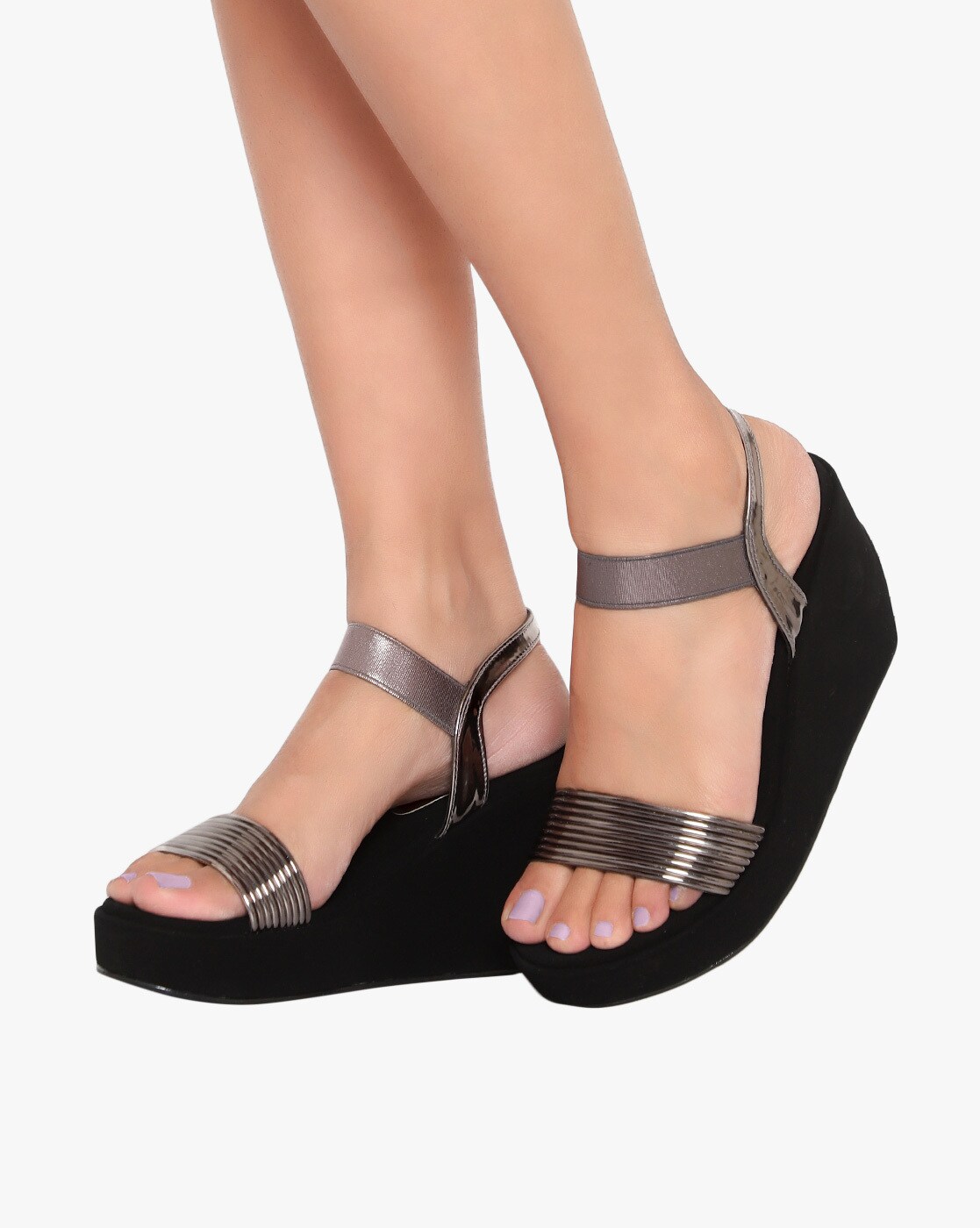 Zip Back Ankle Strap Wedge Sandals  SHEIN IN