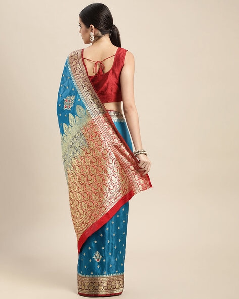 Rama Blue Saree In Art Handloom Silk With Woven Floral Buttis And Blou –  paanericlothing