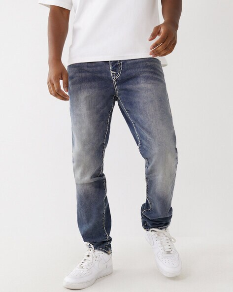 Mid Washed Straight Jeans with Insert Pockets
