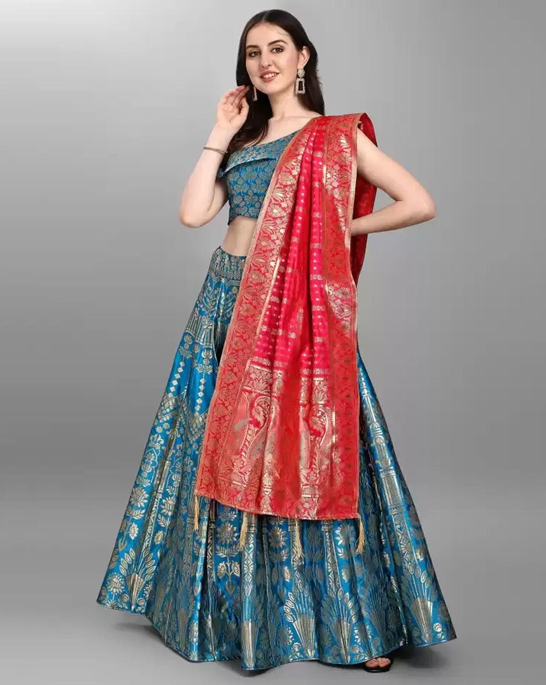 Buy Beautiful Orange Banarasi Silk Designer Lehenga with Banarasi Silk  Dupatta at best price - Gitanjali Fashions