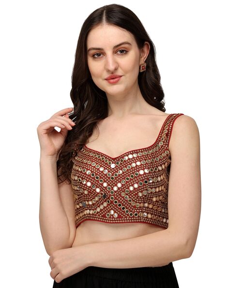 Off White Multi Embroidered Organza Lehenga With Maroon Blouse – tapee.in