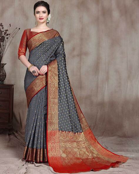 Smashing Grey Soft Silk Saree With Snappy Blouse Piece – LajreeDesigner