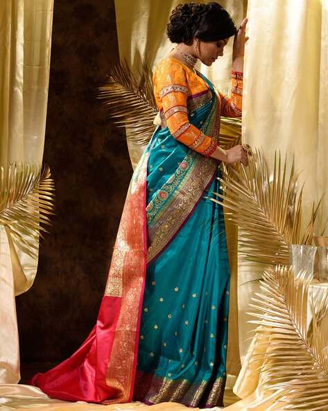 Rama green zari weaving saree in silk - G3-WSA54179 | G3fashion.com