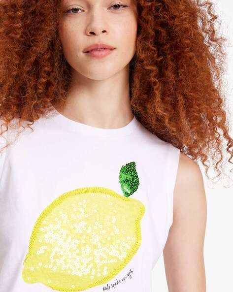 Buy KATE SPADE Sequin Embellished Lemon Crew Neck T Shirt White