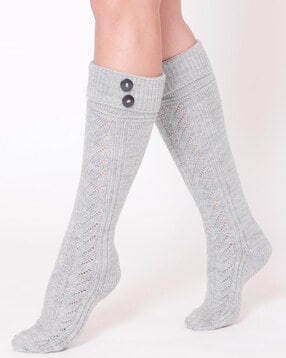 Knee-Length Socks with Button Accent-image-26