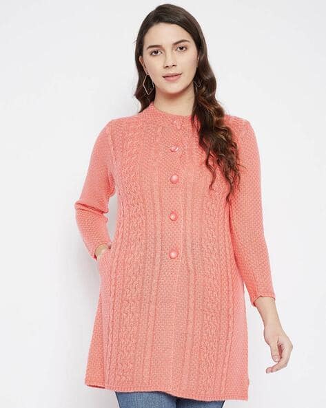 Textured Buttoned-Up Cardigan