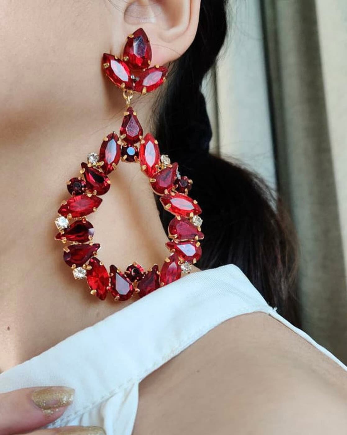 Youbella Jewellery Earrings For Women Stylish Latest Design Crystal Earrings  For Girls And Women Red  Ybear32408