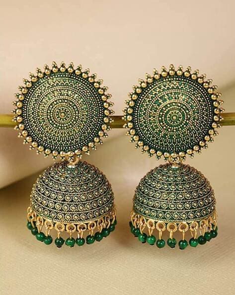 Green Pearl Meenakari Jhumki Earring | FashionCrab.com