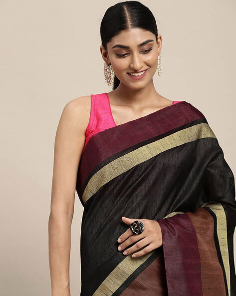 SAI DECORATIVE Women's Indian Traditional Plain Weave Satin Silk Saree  soft, silky and shiny, With Unstitched Blouse Piece Color:-Black -  Walmart.com