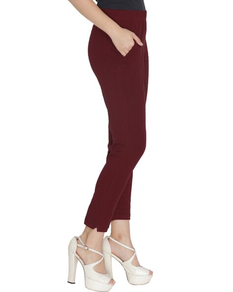 Berrylush Women Solid Maroon Elastic Waist High-Rise Wide Leg Flared T