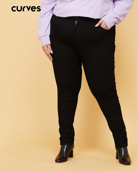 Women Plus-Size Skinny Fit Mid-Rise Slim Solid Clean Jeans