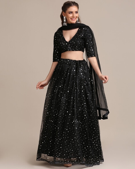 Buy Black Engagement Net Lehenga Choli Online for Women in USA