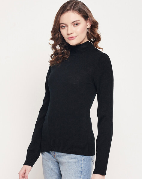 Buy DENIMHOLIC Women's Cotton Turtle Neck Sweater (Black_Small) at