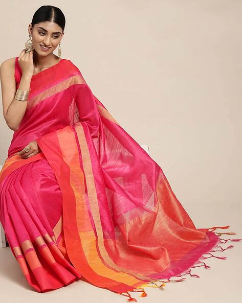 Plain Silk Classic Saree in Peach