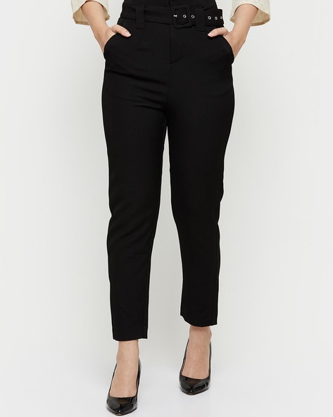 Buy Marks & Spencer Women Black Solid Regular Fit Formal Trousers - Trousers  for Women 1750036 | Myntra