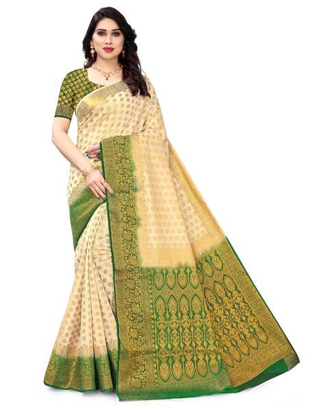 Stunning Green Colour Saree With Magenta Border & Heavy Brocade Blouse –  garment villa