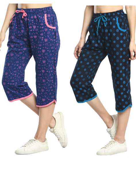 IndiWeaves® Girls Cotton Printed Capri 3/4th Pants (Pack of 2)