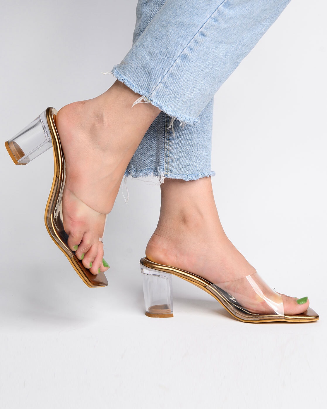 Buy JM LOOKS Transparent & Rose Gold Block Heels Sandal Comfortable Stylish  Casual and Party Online at Best Prices in India - JioMart.