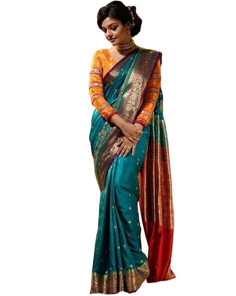 Buy HOUSE OF BEGUM Wine Banarasi Handloom Satin Silk Saree With Embroidery  Work with Blouse Piece | Shoppers Stop