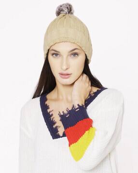 bharatasya Beanie Cap with Pom-Pom Accent-picture-27
