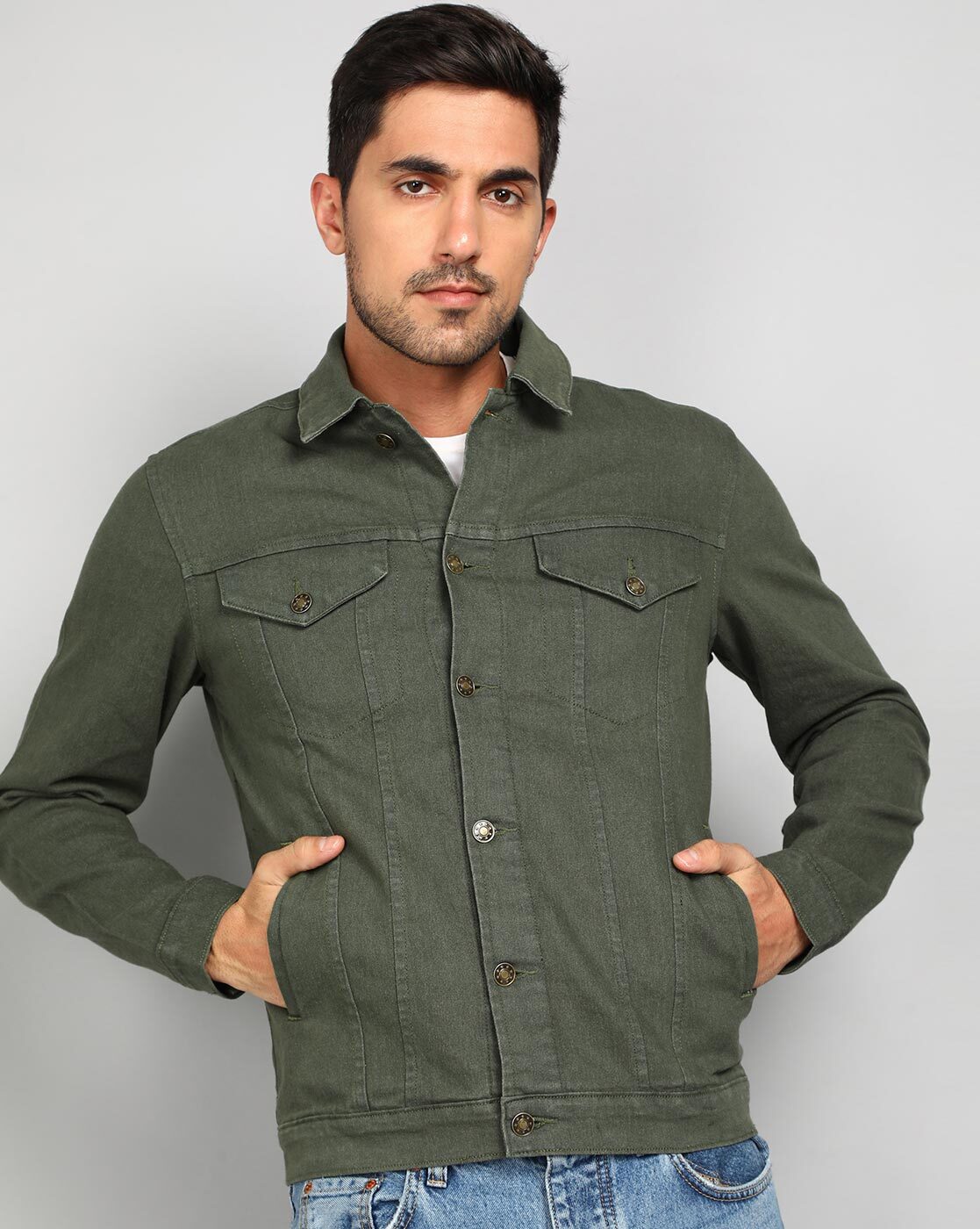 Buy Men Olive Solid Casual Jacket Online - 624438 | Van Heusen