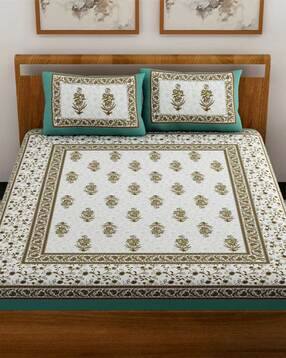 uniqchoice Floral Print Double Bedsheet with Pillow Covers-picture-25