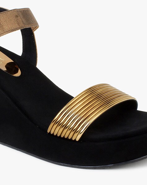 Black and 2024 gold platform sandals