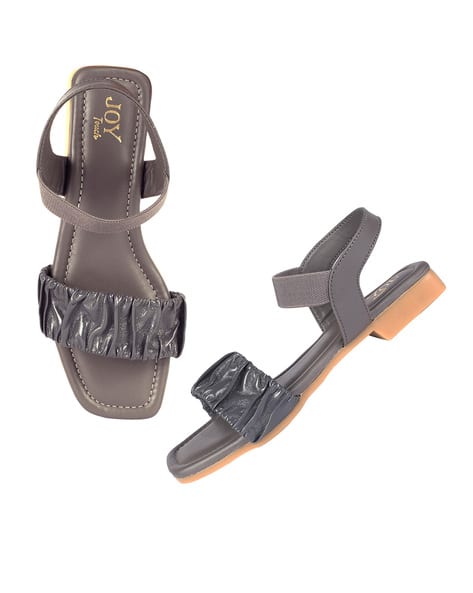 Ladies Flat Grey Sandals With Ankle Strap Ladies Flat Grey Sandals