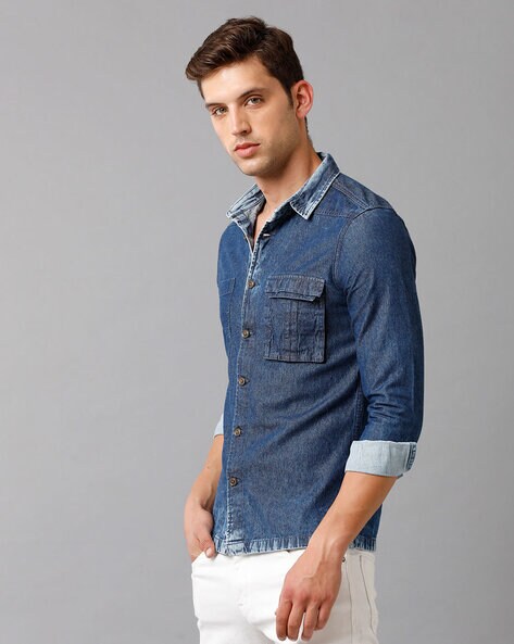 Buy HERE&NOW Men Blue Faded Denim Shirt - Shirts for Men 1974038 | Myntra