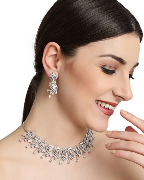 Cubic Zirconia Choker American Diamond Necklace Set, Size: Adjustable, Cz  Stones at Rs 2100/set in Mumbai