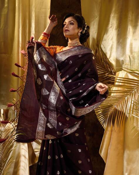 PT'Z Women's Banarasi Art Silk Woven Design Saree With Unstitched Blouse  Piece