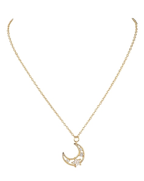 Silver Crescent Moon Necklace with Cubic Zirconia – Crafted Jewellery