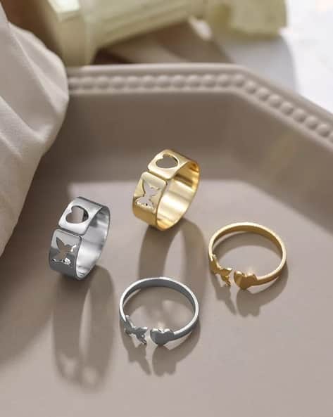 Pinapes Pack of 4 Matching Butterfly Couple Rings