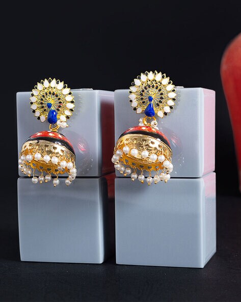 Buy 22Kt Antique Gold Peacock Designer Gheru Earrings 135VG5605 Online from  Vaibhav Jewellers