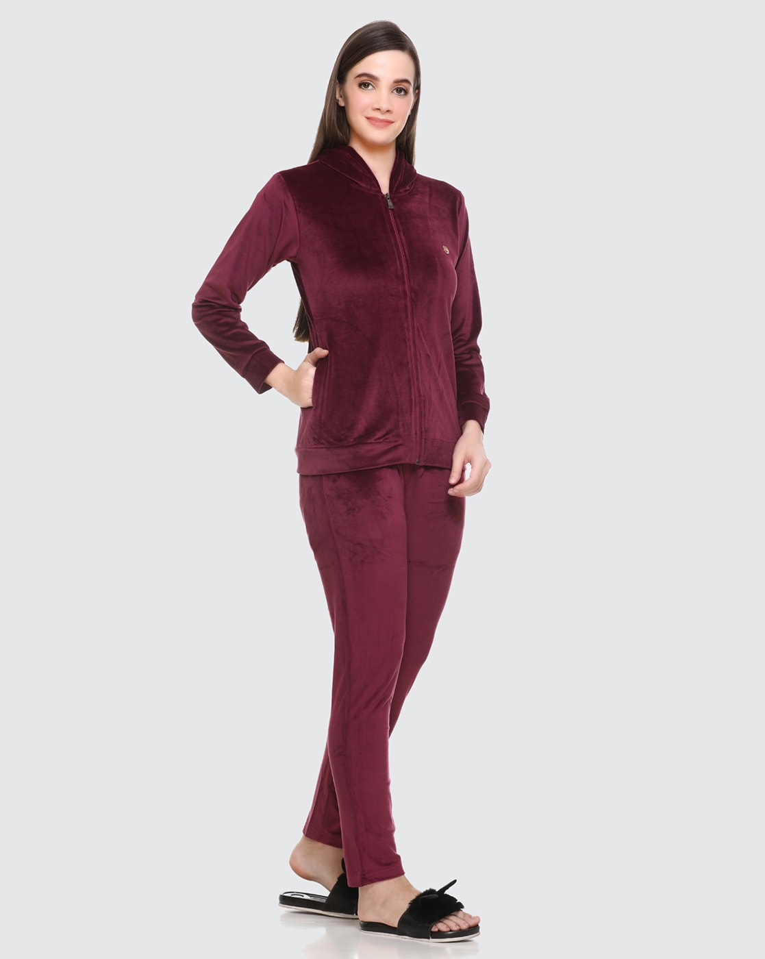 Buy Bumwera Velvet Solid Plan Highly Stretchable Fabric Night Suit, Full  Sleeves Night Wear Pyjama Set for Women/Girls (5XL, Purple) at Amazon.in