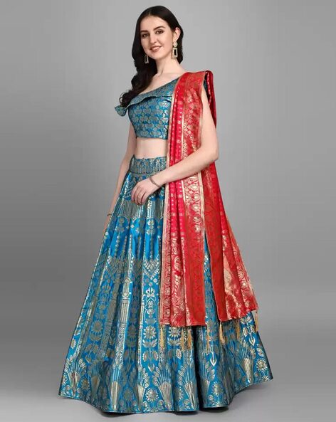 Blue Embroidered Bridesmaid Lehenga Choli With Dupatta Latest 2297LG09