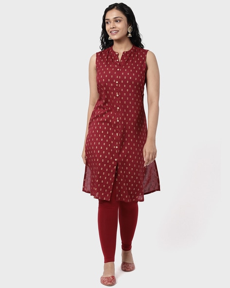 Get Center Pleat Detail Pink Sleeveless Shirt Collar Kurta at ₹ 4303 | LBB  Shop