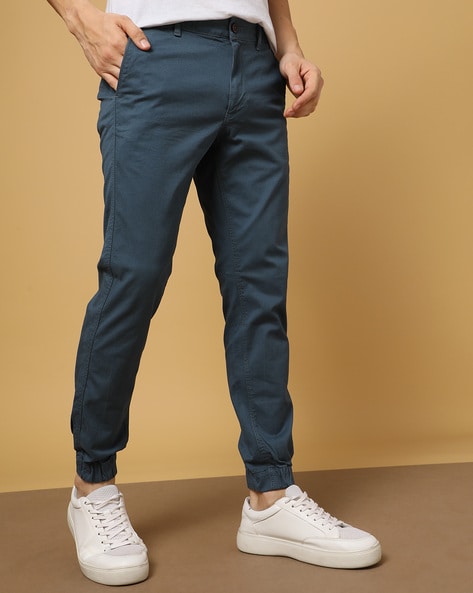Buy Mast & Harbour Men Blue Slim Fit Anchor Pleated Chino Trousers -  Trousers for Men 286539 | Myntra