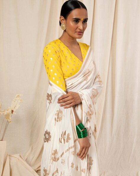 White Casual Wear Organza Plain Saree, 0.8m, 6 m (with blouse piece) at Rs  650/piece in Surat