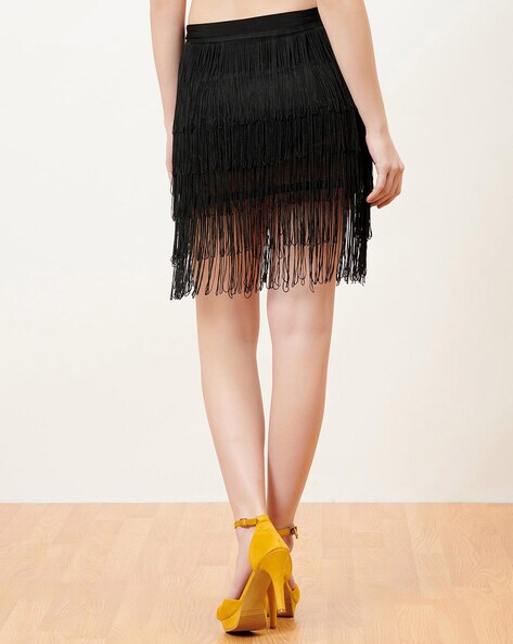 Fringe Hem Straight Skirt