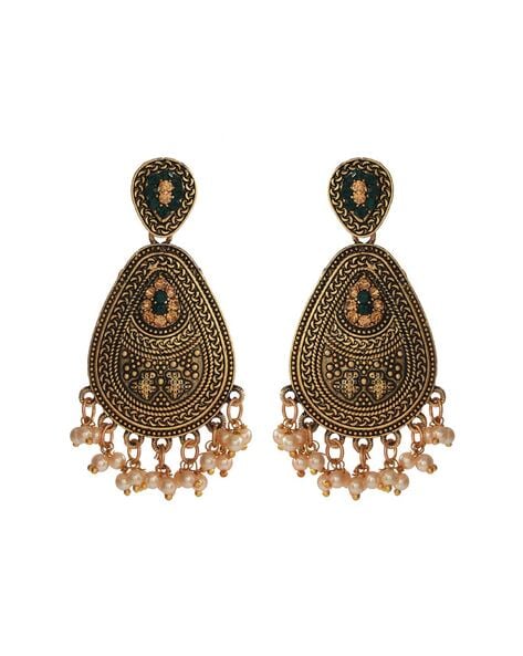 Bollywood Style Gold Plated Indian Black Enameled Kundan Jhumka Earrings  Set | eBay