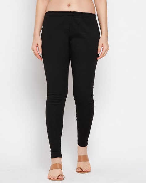 Buy Black-Cream Solid Woolen Woolen Legging at