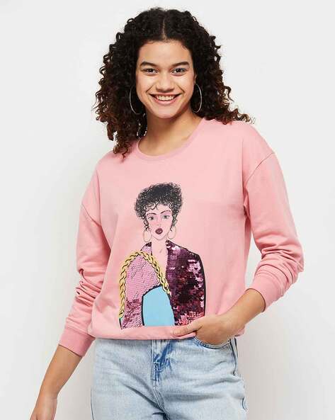 Buy Pink Sweatshirt Hoodies for Women by max Online Ajio