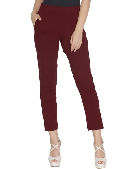 Buy DIMPY GARMENTS Solid Full Length Ribbed Women Trouser Pant (28, Maroon)  at Amazon.in
