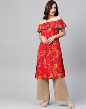 Buy Women Turquoise Floral Cold Shoulder Midi Kurta Dress Online At Best  Price  Sassafrasin