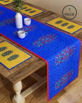 sej by nisha gupta Set of 6 Floral Print Table Placemats & Runner-picture-10