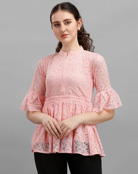 Pink lace sale peplum top